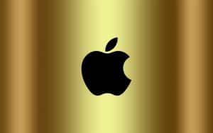 Apple logo lujoso sobre fondo dorado. Los productos de Apple mas lujosos